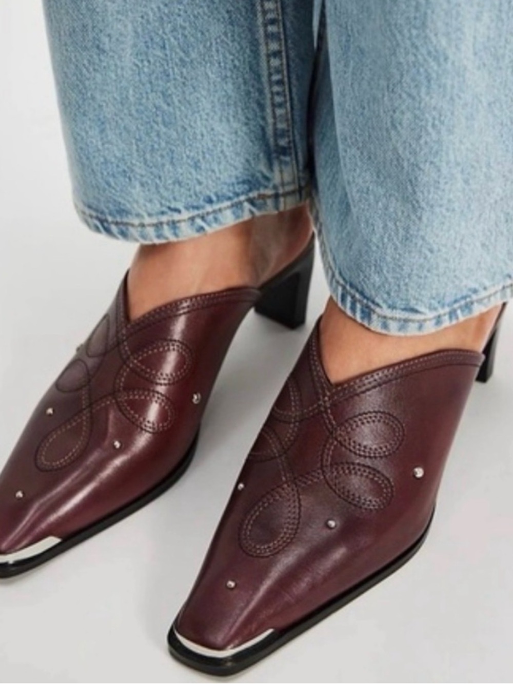 New in Box Free People Roxi Metal Tip Leather Mule Heels